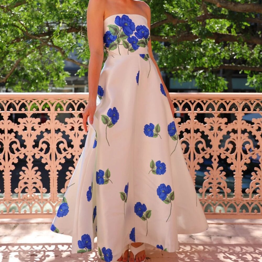 Aston Studio Audrey Strapless Floral Taffeta Maxi Dress